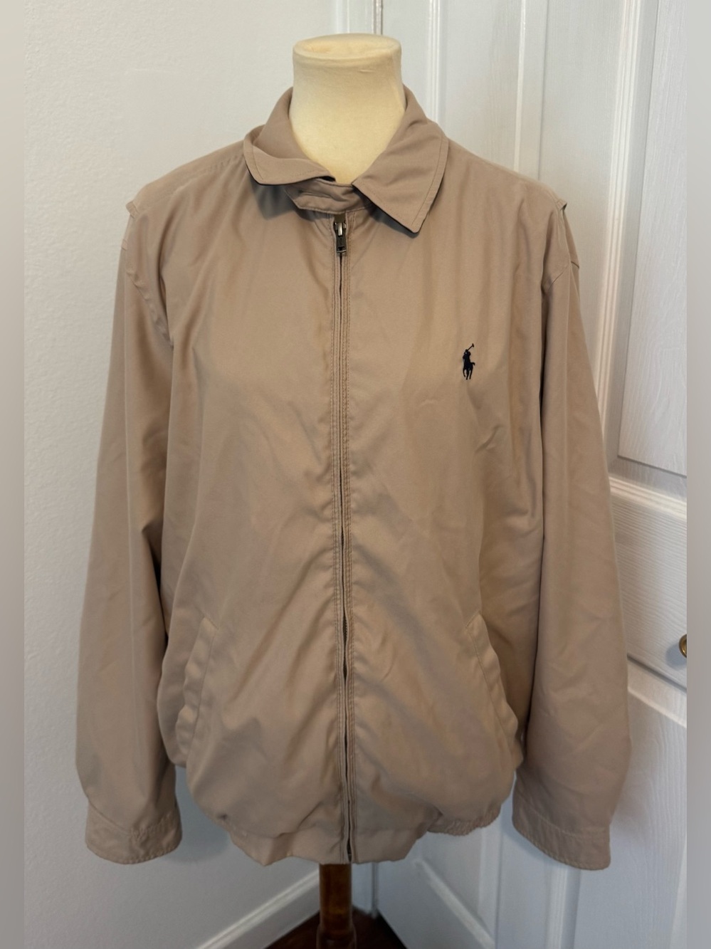 Polo Ralph Lauren Vintage Bi Swing Harrington Jacket Tan Lined Full Zip Lg *Read